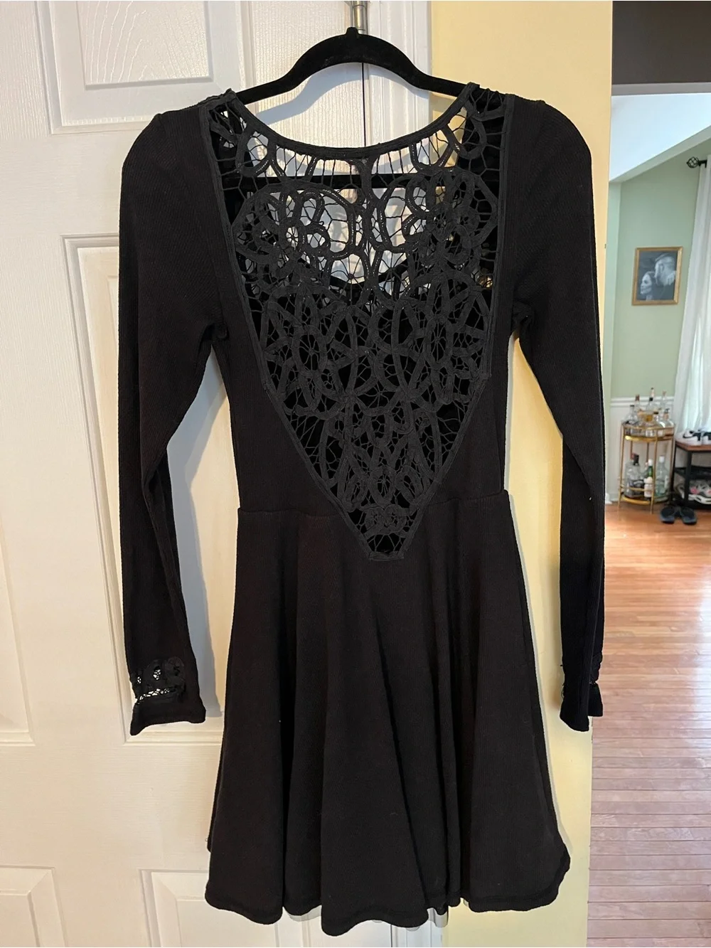 Free people skater dress Lace-Back Long Sleeve Swing Dress - Black